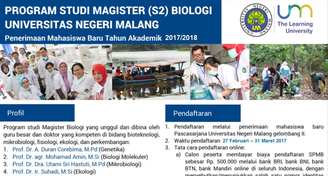 Penerimaan Mahasiswa Baru Program Studi Magister Biologi 2017/2018