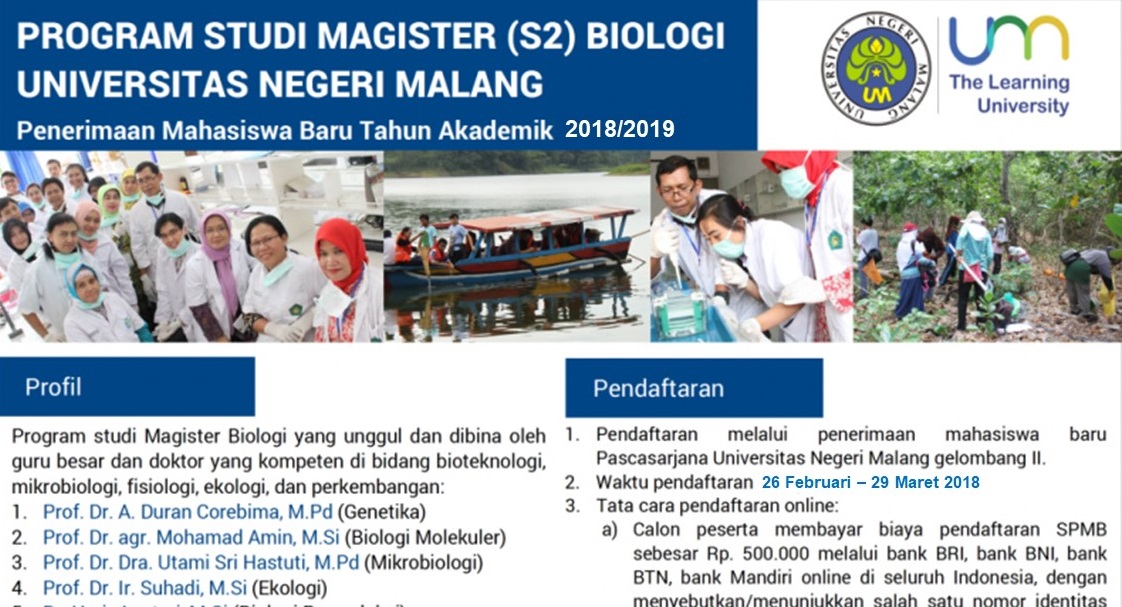 Penerimaan Mahasiswa Baru Program Studi Magister Biologi 2018/2019