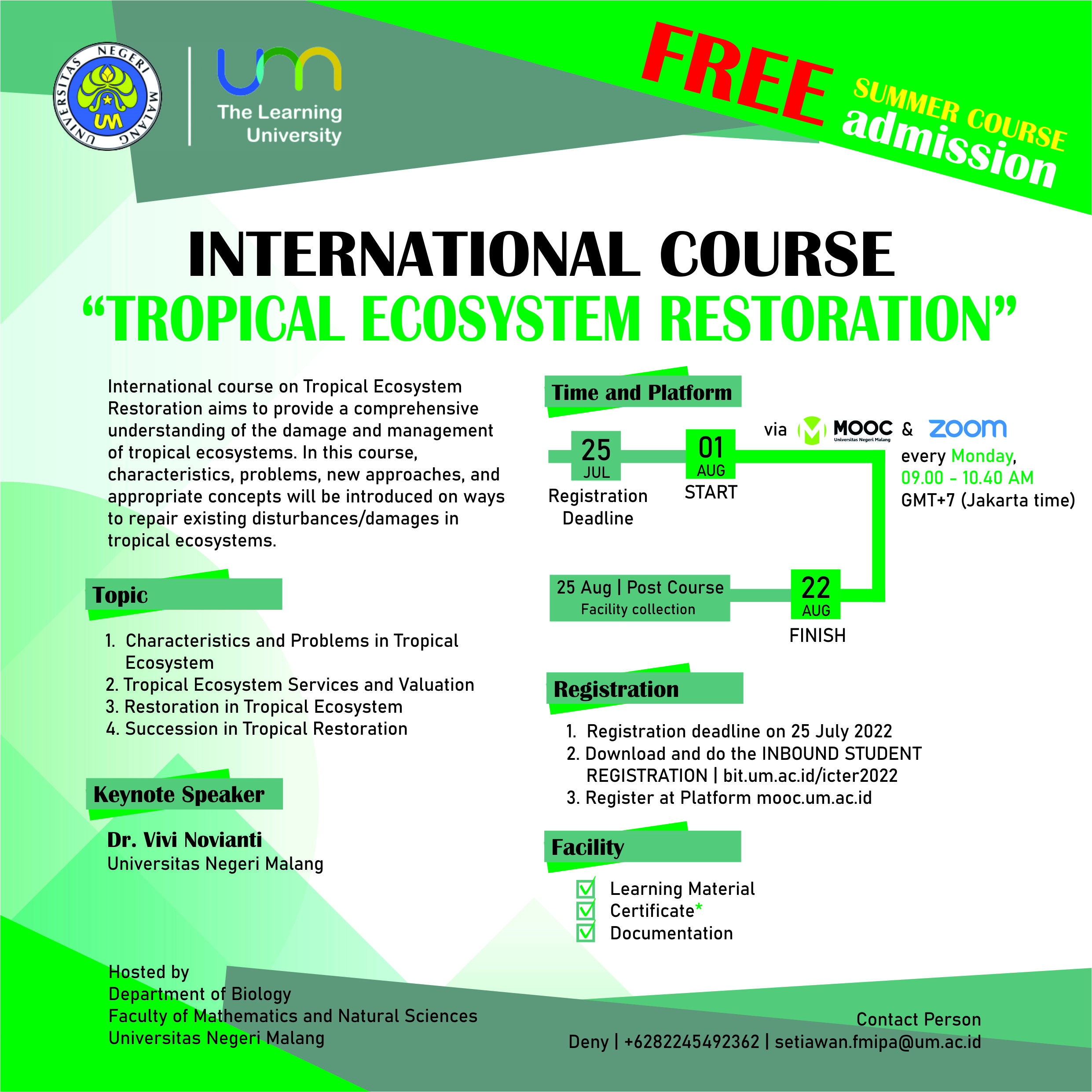 Hadiri International Course dengan tema “Tropical Ecosystem Restoration”