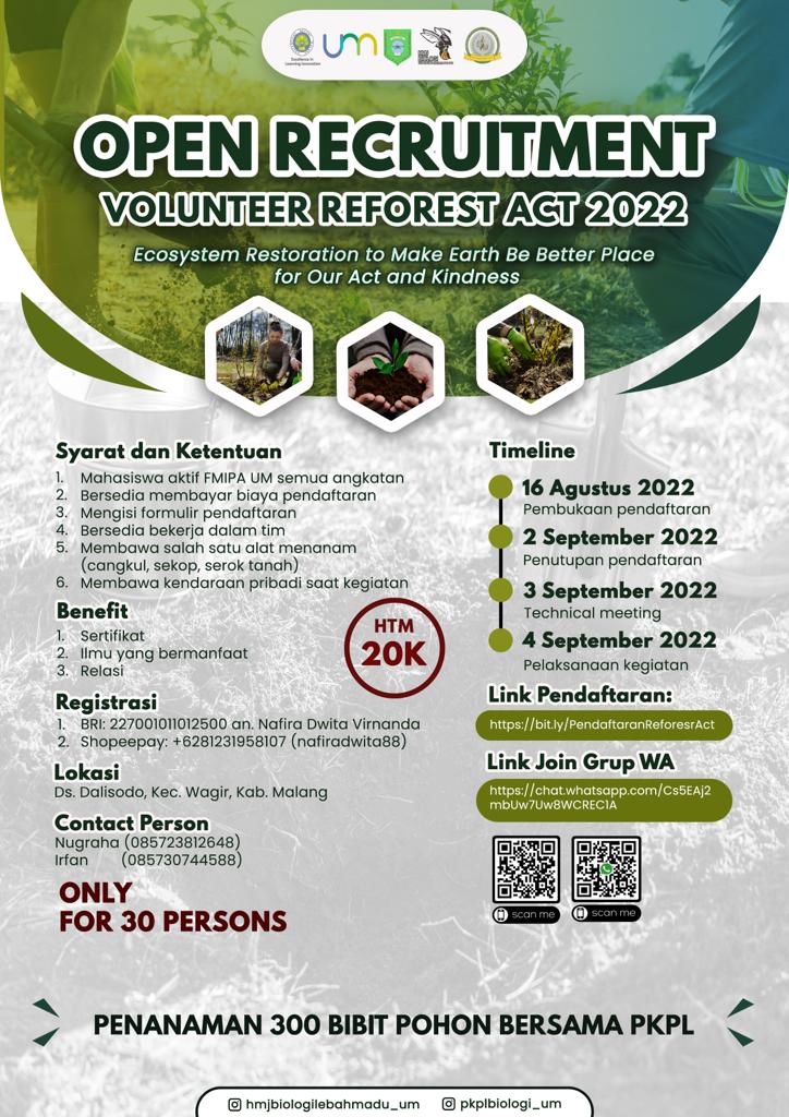 Open Recruitment – Volunteer Reforest Act 2022